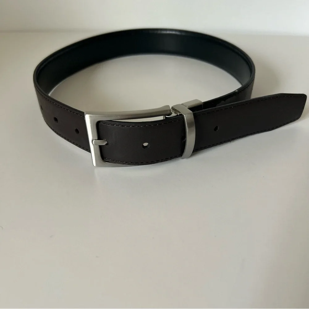NORDSTROM Youth Reversible Black Brown Belt Silver tone Buckle - 27
